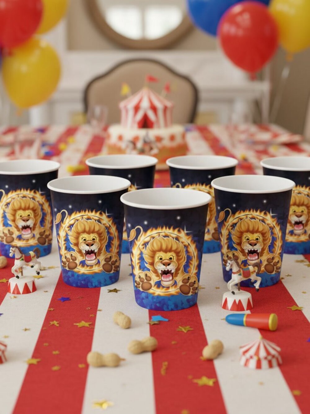 Big Top Circus Lion Birthday Cups Party Supplies - 8 Count (9oz)